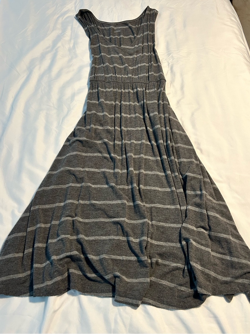 Gray Striped Sleeveless Maternity Dress - Casual Women’s Dress